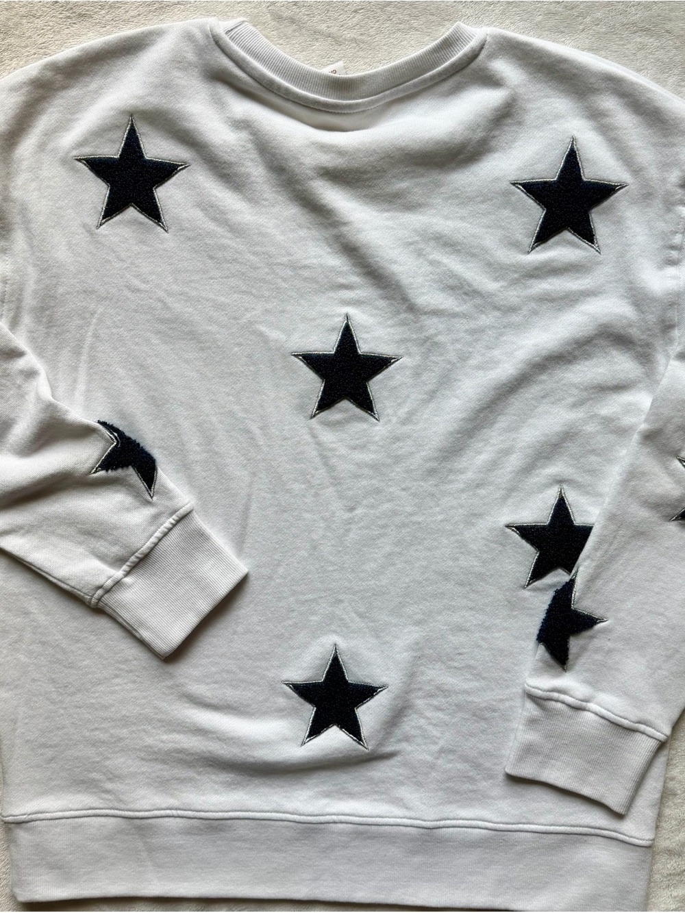 Shiraleah White Sweatshirt with Navy/Silver Metallic Star Appliqués - Picture 3 of 3